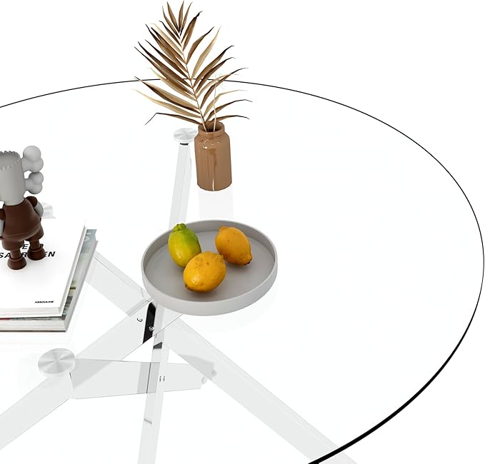 Round Glass Dining Table,Glass Dining Room Table with Tempered Glass Tabletop and Metal Legs, Modern Style Round Kitchen Table for Home, Kitchen, Dining Room