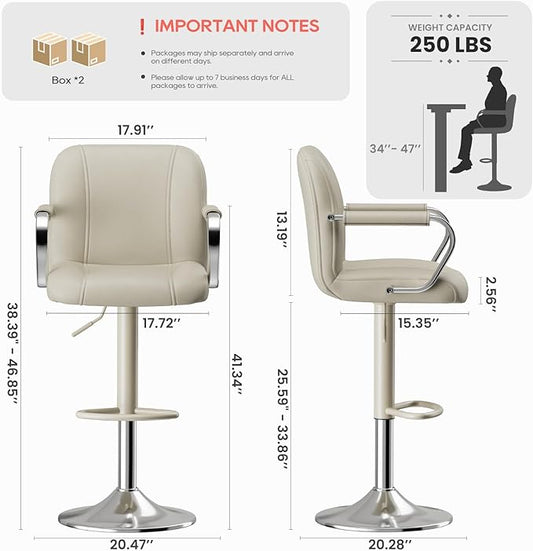 MALOL Set of 3 Beige Counter Chairs with Backs – Adjustable Swivel High Chairs for Kitchen Island, Modern Seating, Taburetes para Barra de Cocina, Island Stools for Home Bar