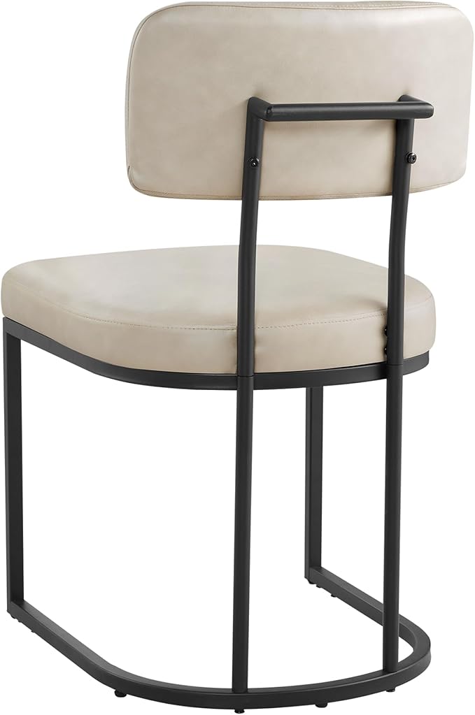 KISLOT Dining Chairs Set of 4, Upholstered Modern Kitchen Chairs with Ergonomic Backrest, Faux Leather Cushion Seat & Metal Legs for Living Room, Restaurant, and CafΓ©, Cream, 2 Boxs