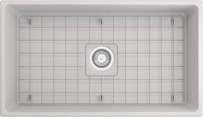 BOCCHI Contempo Farmhouse Apron Front Fireclay 33 in. Single Bowl Kitchen Sink with Protective Bottom Grid and Strainer in Matte White