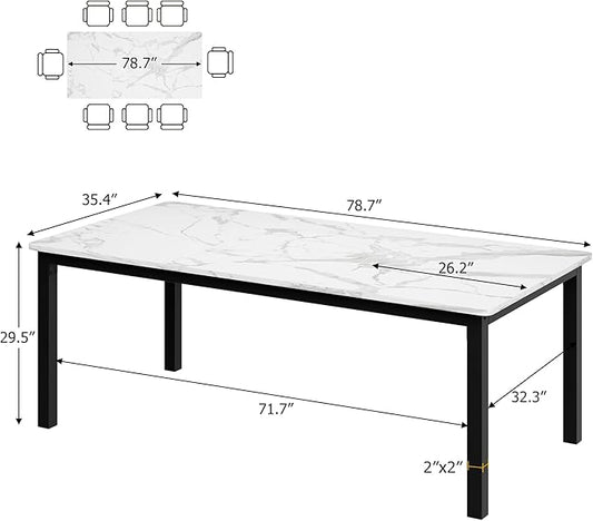 GarveeHome 78.7 in Industrial Dining Table for 6, Wooden Long Dinner Table with Mortise Tenon Design, Kitchen Table with Sturdy Metal Legs, for Dining Room Home Office Living Room, White