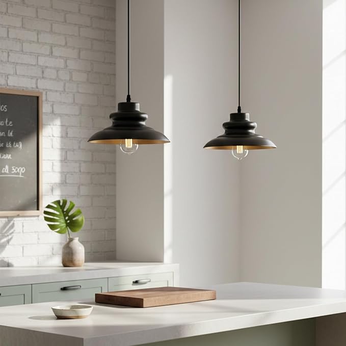 Pendant Light Fixture, Hanging Light for Kitchen Island Dining Room Bedroom Foyer, E26 Base Metal 1-Light Ceiling Lamp