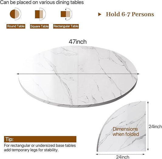 Wood Round Foldable Table Top Only Large Portable Tabletop for Desktop Transformation 47 51 55 59 63 71 inch 4-Fold Folding Round Table Top Extender Space Saving for Family Dinners(White Marble,47")