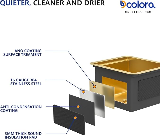 Dcolora 13"x15 Gold Small Bar Sink, Heavy Duty 16 Gauge 304 Stainless Steel, Cover Board for Saving Space, Udnermount Installation Fit for Small Kitchen,Bar, RV, #DC-U2533005GW