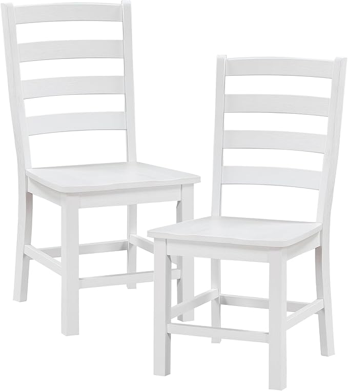 Lexicon Farmhouse Dining Chairs Set of 2, Kitchen Dining Chairs with Sturdy Solid Wood Frame, Legs, Footrest, High Ladder Back, Comfortable Classic Wooden Armless Side Seat, Easy Assembly, White