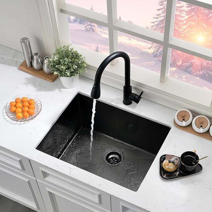 Black Stainless Steel Undermount Laundry Sink-Hovheir 24x19x12 Deep Undermount Stainless Steel Utility Sink Matte Black 16 Gauge Single Bowl Laundry Room Sinks Outdoor