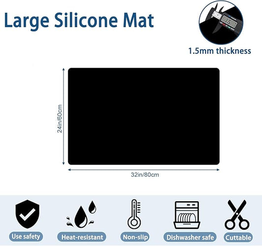 24"x32"(60cmx80cm) Silicone Mat for Kitchen Counter, Heat Resistant Non-Slip Countertop Protector, Waterproof Silicone Craft Mat for Kitchen Island, Semitransparent