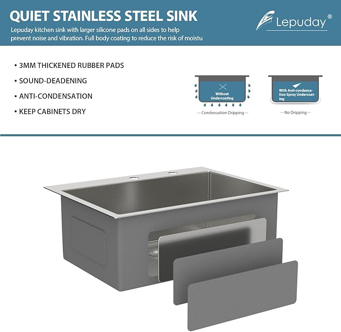 Drop In Bar Sink 24×18x9 Inch Kitchen Sink Drop In Stainless Steel Topmount Sinks 16 Gauge Single Bowl Topmount RV Sinks