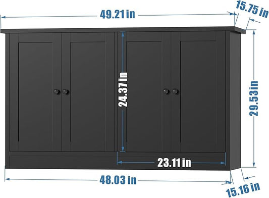 holzart Black Buffet Cabinet with Storage, 49" Modern Kitchen Sideboard with 4 Doors & Adjustable Shelves, Wood Coffee Bar Cabinet Console Table for Dining Room, Living Room, Entryway