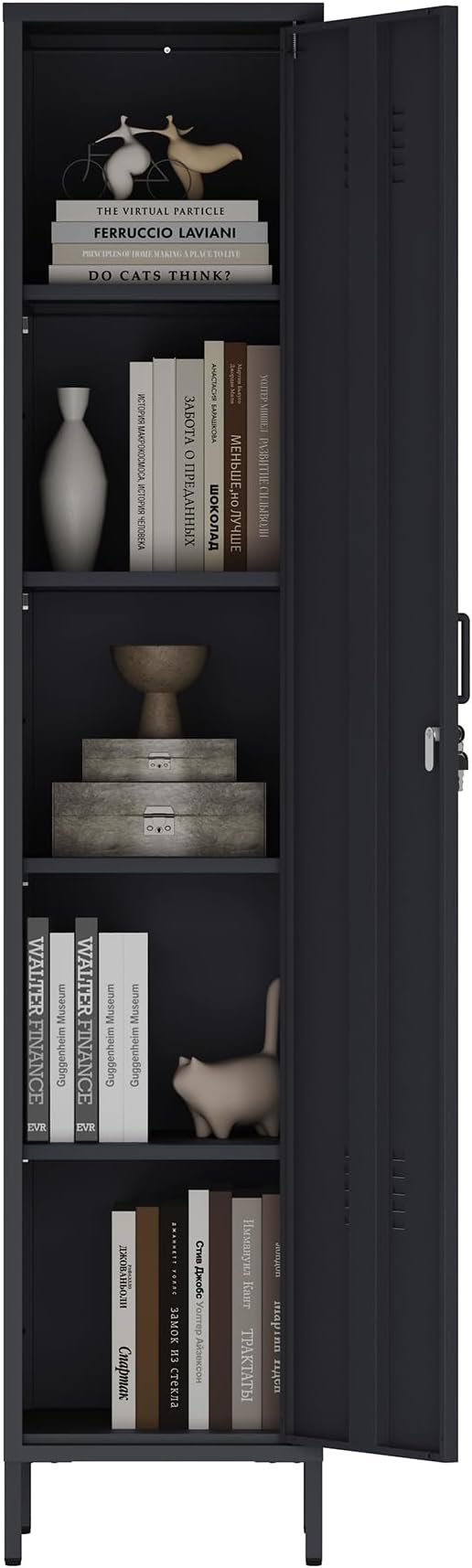 Manhattan Comfort Naomi 72.8'' Tall Storage Cabinet, Single Metal Locker with Lock, Adjustable Shelves, Vented Door & Floor Protectors, Modern Garage & Office Organizer, Black
