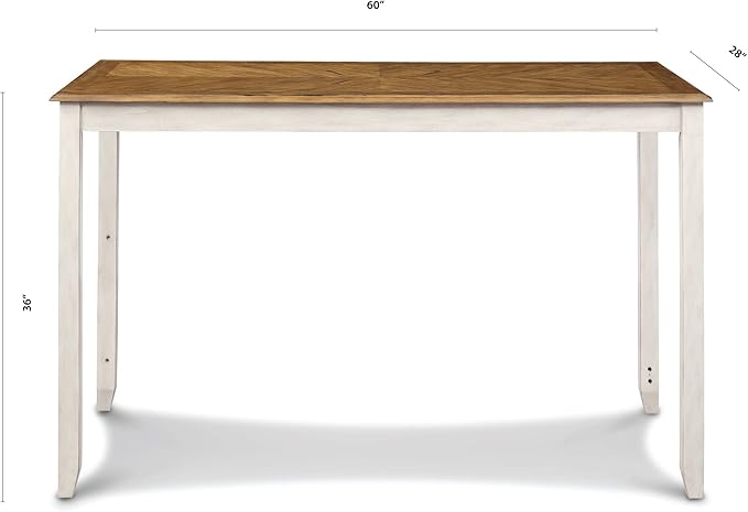 New Classic Furniture Amy Farmhouse Kitchen Counter Island Dining Table for 4 with Storage Shelf & USB Chargers, 60-Inch, Two Tone Vintage White/Brown