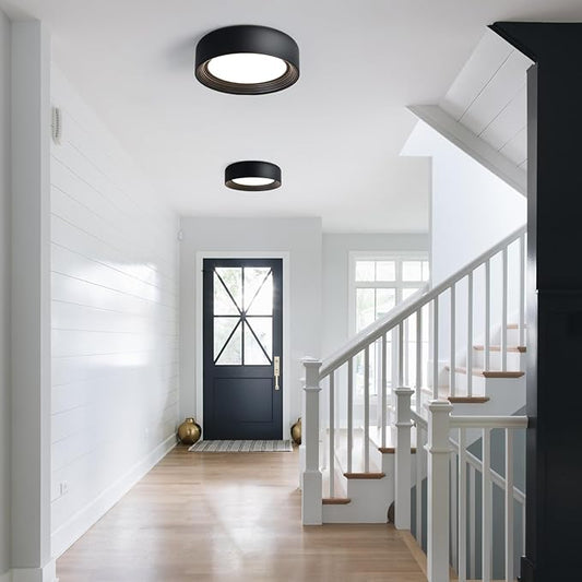 11.8 Inch Modern Dimmable LED Round Matte Black Flush Mount Ceiling Light,5CCT Adjustable 3000K-6000K,Close to Ceiling Lighting Fixture for Hallway,Entryway,Laundry Room,Kitchen,Bedroom