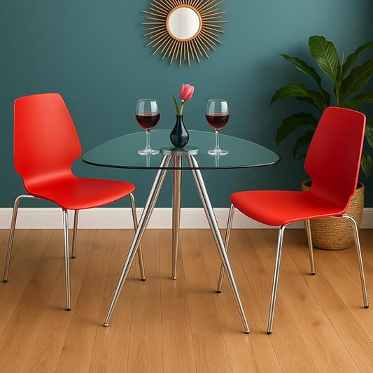 Mango Steam Lisbon 3-Sided Bistro Table, Tempered Glass Triangle Top - Modern Pub Table for Dining Room and Kitchen (Chrome)