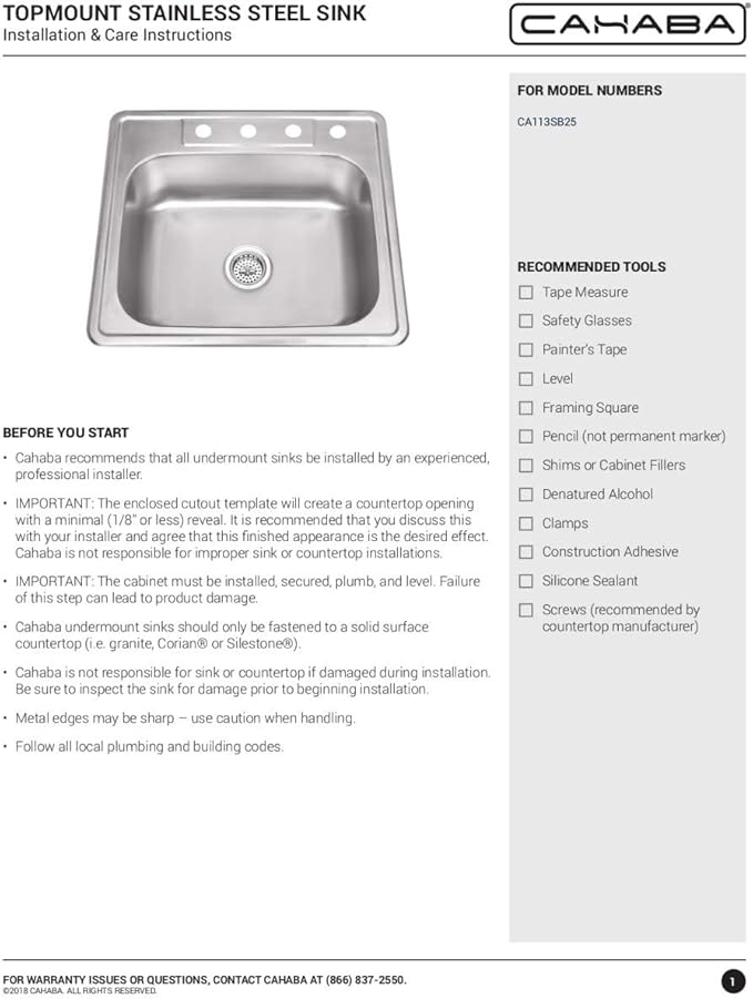 Cahaba Drop-In 25 in. Single Bowl 20 Ga. Stainless Steel Kitchen Sink