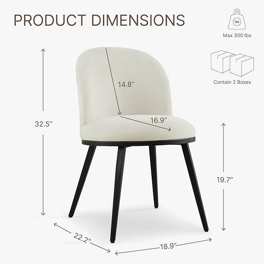 KISLOT Dining Chairs Set of 6, Fabric Upholstered Dining Room Chairs with Ergonomic Backrest & Metal Legs, Modern Kitchen Side Chairs for Home, Restaurant, and Café, Dove, 2 Boxs