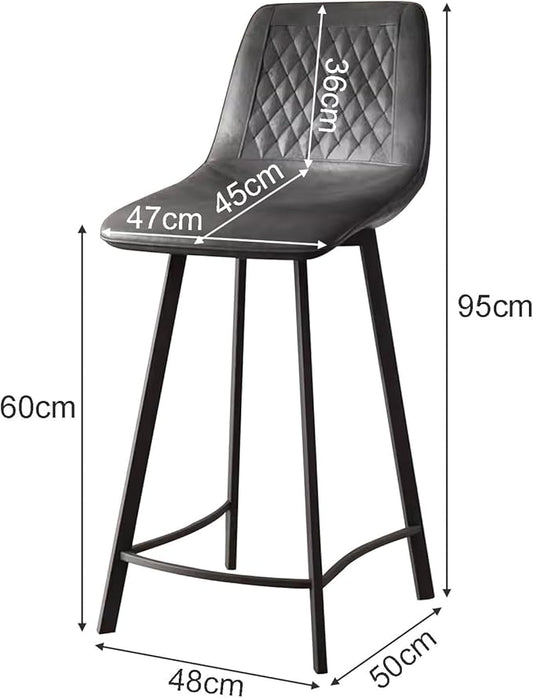Faux Leather Counter Height Stools with Back, Upholstered Chairs for Kitchen Island Dining,Grey-Sitting Height 60cm