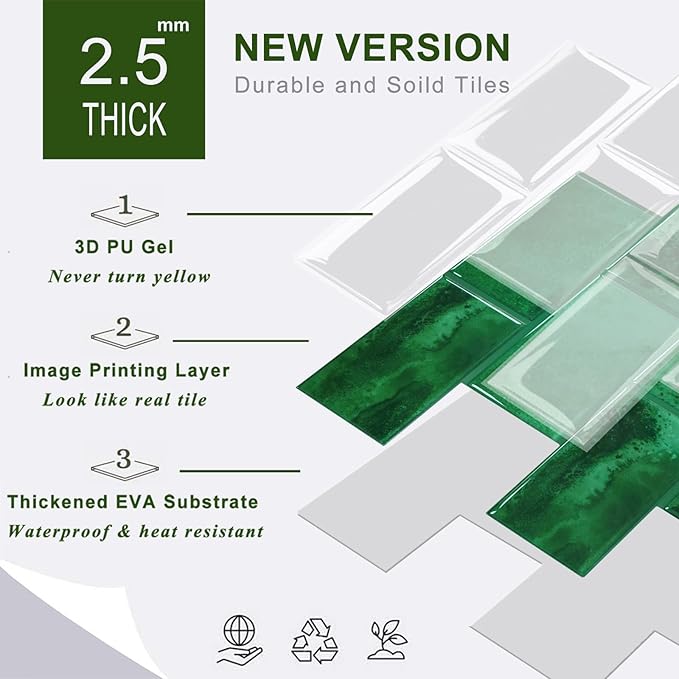 STICKGOO 10-Sheet Subway Tile Peel and Stick Backsplash, Self Adhesive Vinyl Wall Tiles, Stick on Backsplash for Kitchen and Bathroom(Thicker Design)