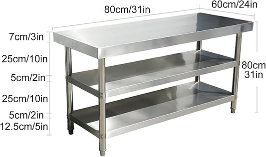 Stainless Steel Table Cooking Table, Kitchen Prep Station, Metal Work Table, Kitchen Island with 3 Shelves, for Home, Kitchen and Dining Room (Color : Thickened 80 * 60 * 80 three layers)