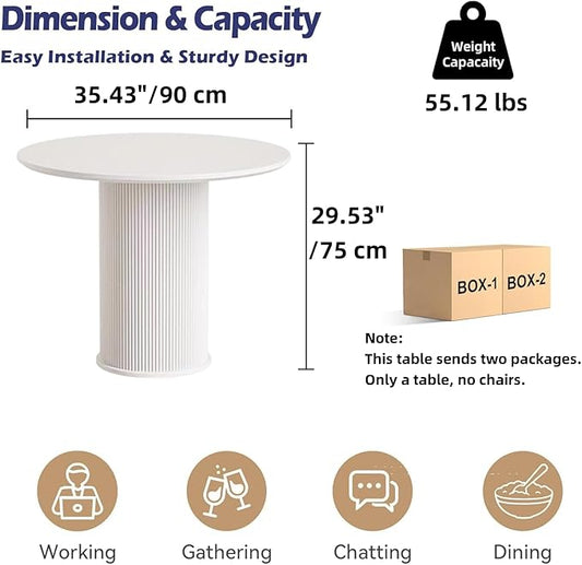 MIXL-Mid Century White Dining Tables, Farmhouse Round Kitchen Table, Small Circular Dinner Table for 3-4 People, White Circle Tables for Dining Room, Restaurant, Coffee, Cafe