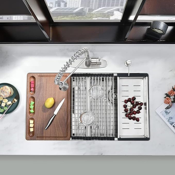 31 Undermount Kitchen Sink Double Bowl-iAnomla 31 x19 Inch Stainless Steel Undermount Sink Workstation 16 Gauge 50/50 Low Divide Double Bowl Kitchen Sinks with Cutting Board