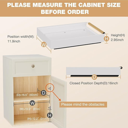Pull out Cabinet Organizer, 16" Deep Pull Out Drawer for Kitchen Cabinets Adhesive with Nano Film, Slide out Cabinet Organizer Shelf for Pantry Bathroom Organization White