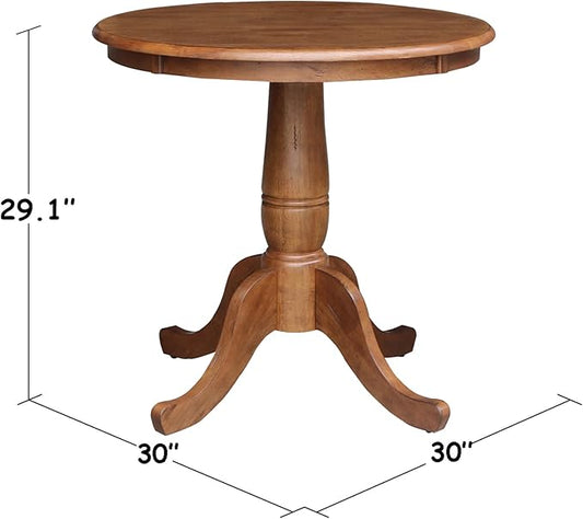 IC INTERNATIONAL CONCEPTS 30" Solid Wood Round Top Pedestal Table in Distressed Oak - 29.1" Height