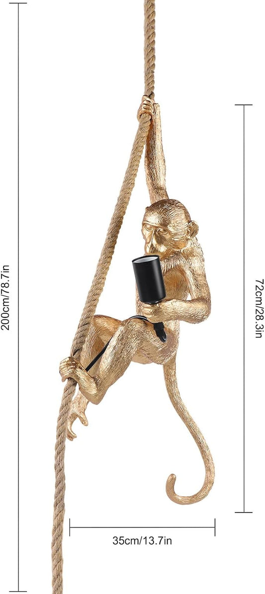 Retro Resin Hemp Rope Monkey Lamp, Vintage Monkey Pendant Light Hanging Light Fixture E27 for Dining Living Room Bedroom Bar Cafe Decorative Hanging Lamp, Golden