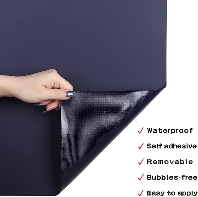 Decotalk Dark Blue Peel and Stick Wallpaper 17.7"x200" Dark Blue Contact Paper for Cabinets Decorative Navy Wallpaper for Bedroom Navy Contact Paper Removable Cabinet Vinyl Wrap Solid Color Covering