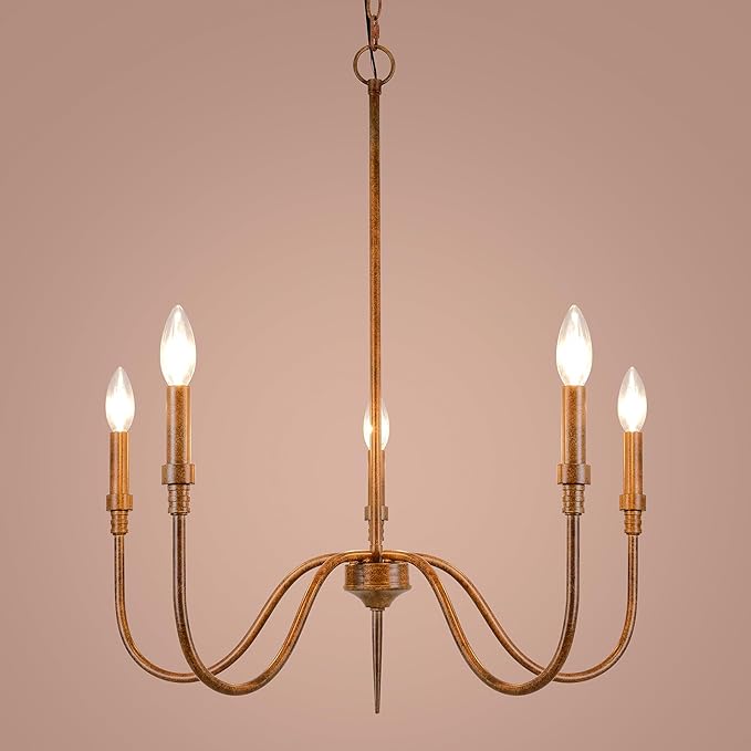5-Light Farmhouse Chandelier Lighting Fixture, Linear Pendant Light for Kitchen Island, Dining & Living Room, Retro Bronze Finished
