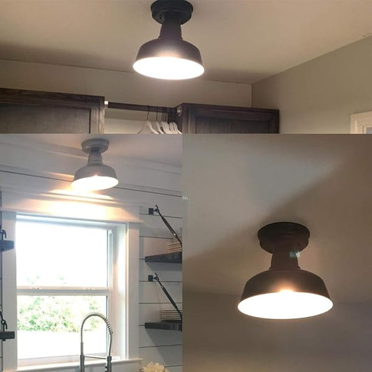 Farmhouse Matte Black Ceiling Light Fixture Rustic Barn Intusrial Semi Flush Mount Ceiling Lights for Kitchen Dining Room Hallway Porch Foyer Entryway Laundry Corridor…