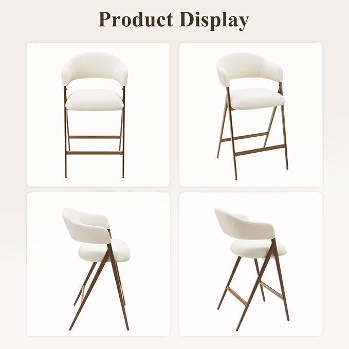COLAMY Bar Stools Set of 2, Counter Height Bar Stools with Backs and Arms, Modern Upholstered Island Stools with Metal Legs for Kitchen Island, Counter, Dining Room, Beige