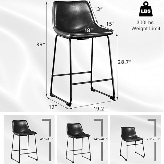 LEMBERI 30 inch Bar Stools Set of 2, Modern Counter Height Bar Stools, Faux Leather Barstool with Back and Metal Leg, Armless Bar Chairs for Kitchen Island (Black, 2pcs 30")