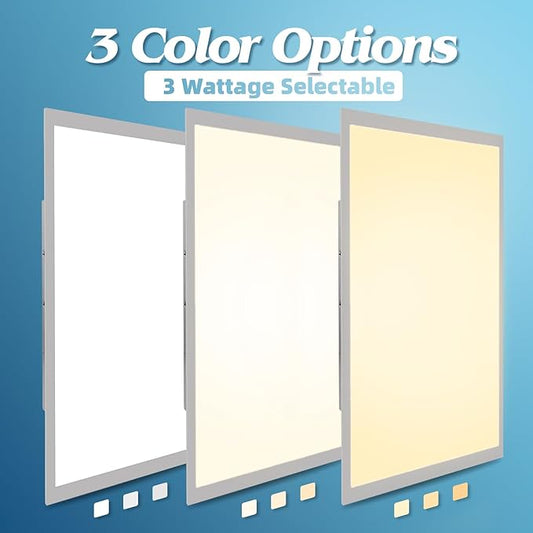 Art3d 2x4 FT LED Flat Panel Light, UL&ETL Listed, 3CCT Selectable Color Temperature 3000K/4000K/5000K, 0-10V Dimmable 5500LM Flush Mount Ceiling Light, 30W/40W/50W Drop Ceiling Light, 2 Pack