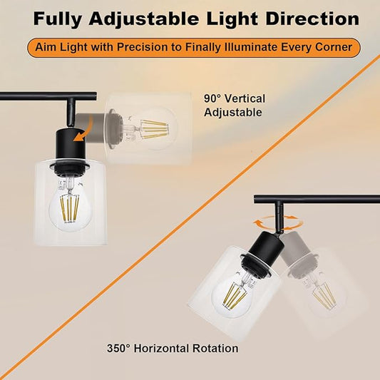 HiBay 2-Light Track Lighting Fixture Black, Ceiling or Wall Mount Rotatable Spotlights with Glass Shades, Modern Farmhouse Industrial Lights for Bedroom, Kitchen Sink, Loft, E26 Base