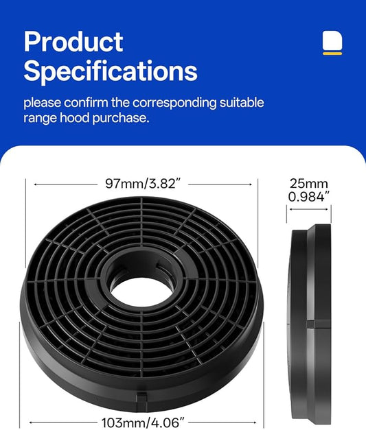 CACF003 Range Hood Carbon Filters for Wall Mount Range Hood CAS75502 CAB75502 CAS75206 CAS75206P Replacement Charcoal Filters for Ductless Ventilation(2pack)