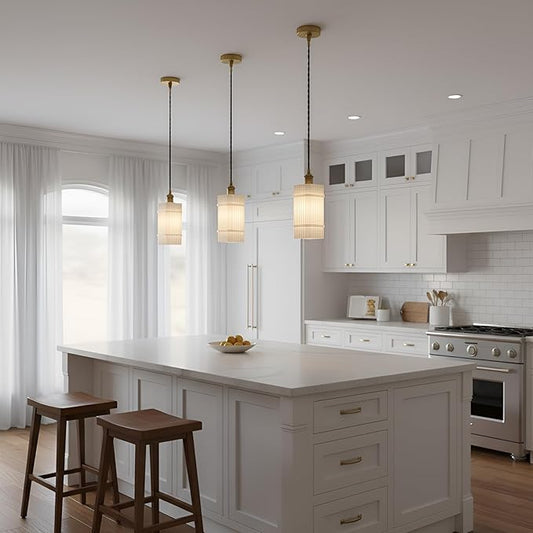 Milk Glass Striped Kitchen Island Pendant Light, Vintage Dining Room Light Fixture - Adjustable Hanging Light for Dining Room, Bedside, Vanity Area, Hallway & Entryway