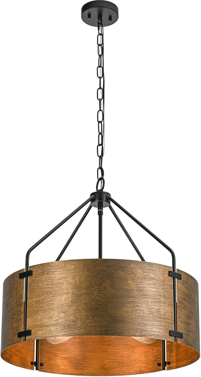 Drum Chandeliers for Dining Room,22 in Copper Bronze Metal Dining Room Light Fixture Over Table, Industrial Modern Farmhouse Pendant Light for Kitchen,Entryway,Living Room