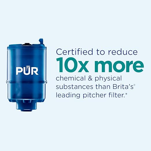 PUR Plus Horizontal Faucet Mount Filtration System with 3-in-1 Lead Reducing Filter, Water Filter for Sink, Lasts 100 Gallons, Compatible with Sinks with External Aerators, Metallic Grey