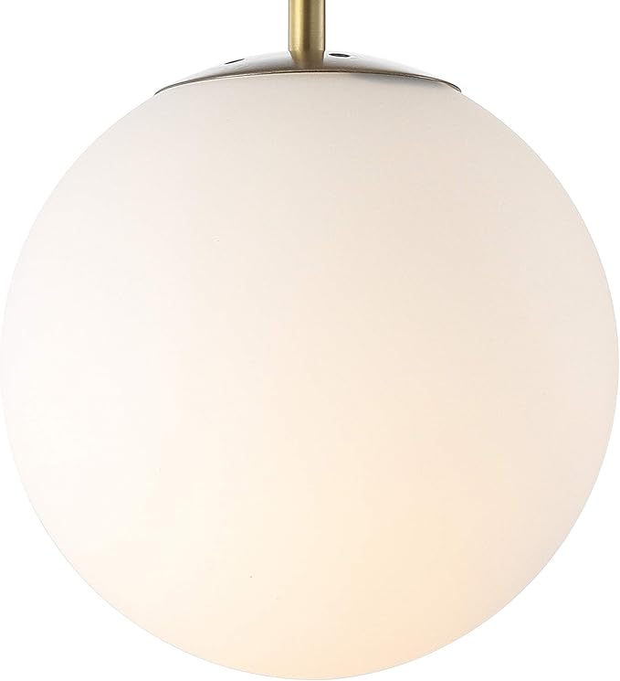 JONATHAN Y 7.75" White/Brass Gold Modern Globe LED Pendant Light, Industrial Hanging Ceiling Lamp for Kitchen Island, White Glass Globe Shade, LED Bulb Included JYL9528A