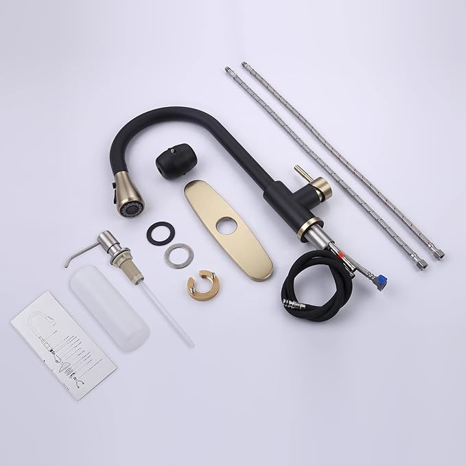 Keer Matte Black Single Handle Pull Down Kitchen Faucet with Soap Dispenser, 3 Modes Sprayer, Easy Assembly, Single Handle High Arc Stainless Steel Faucet.