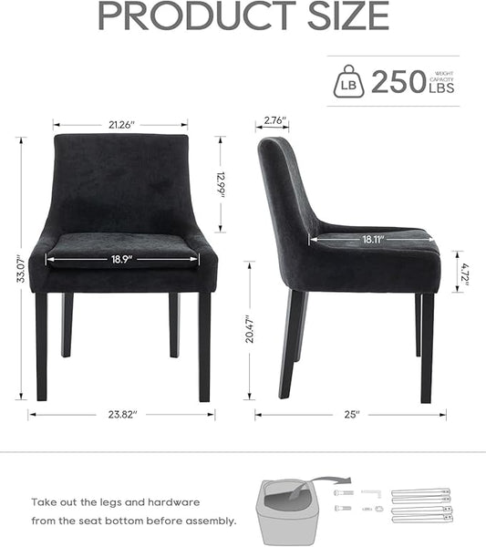 Dining Chairs Set of 4 – Extra Wide & Padded Fabric Dining Chairs with Solid Wood Legs, High-Density Foam Cushion, Mid-Back Modern Kitchen Chairs for Comfortable Everyday Use