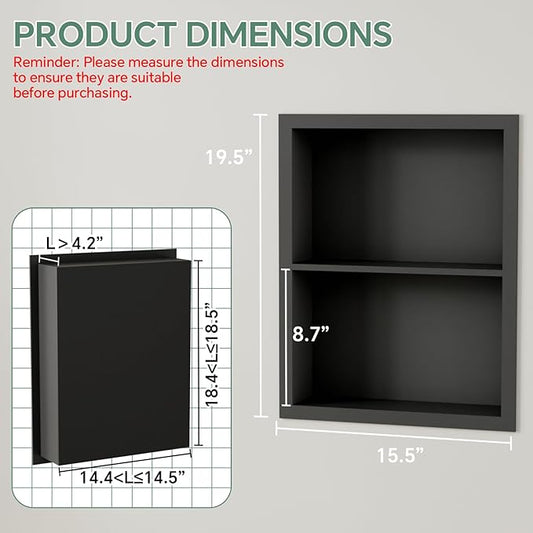 Stainless Steel Recessed Medicine Cabinet 14''*18'', Rust-Proof Metal Wall Niche, in Wall Shower Niche Shelf Insert Replacement, Recessed Medicine Cabinets for Drywall, Bathroom Storage, Black