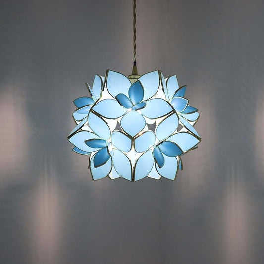 Bieye L11027 Petals Tiffany Style Stained Glass Ceiling Pendant Light for Home Decoration (Sky Blue, 12" Rose Lily)