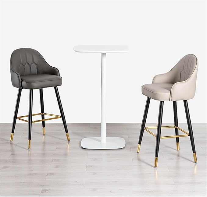 26" Stools Set of 2 with Backrest, PU Leather Upholstered Counter Height Chairs, Chrome Metal Frame, for Kitchen Island, Dining Room, Living Room,Khaki