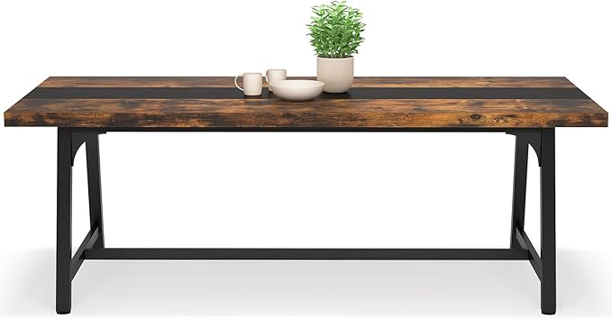 LITTLE TREE 70.87 Inches Dining Table for 8 People, Wooden Kitchen Table with Strong Metal Frame for Big Family, Rectangular Large Long Dining Room Table for Gathering, Rustic Brown