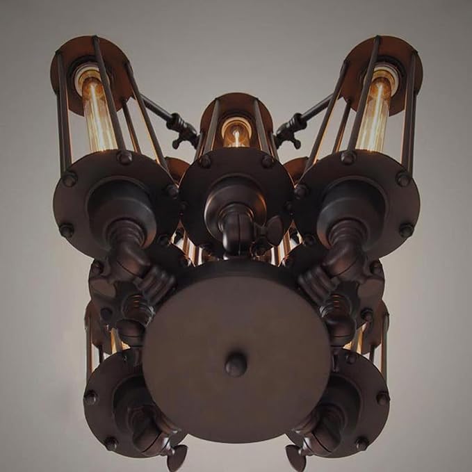 8-Lights Retro Chandelier, Industrial Metal Pendant Lamp Steampunk Pendant Hanging Lamp Geometric Structure Ceiling Lamp for Kitchen Island Foyer Hallway Living Room Bar