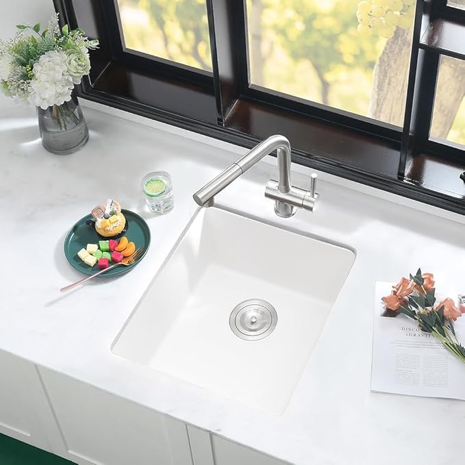 17 Inch Bar Sink Undermount White-iAnomla 17x17 Undermount Bar Sink White Quartz Bar Prep Sink Small Kitchen Sink Single Bowl Mini Wet Bar Rv Kitchen Sink with Bottom Grid