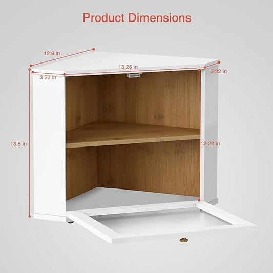 Goozii White Corner Bread Box for Kitchen Countertop, 2 Tier Breadbox for Sourdough Loaf, Modern Bread Storage Container for Island Counter Top Organizer, Cabinet Cupboard Pantry Shelf (Bamboo Wood)