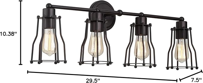 JONATHAN Y 29.5" Oil Rubbed Bronze Modern Industrial Metal Vanity Light, Bathroom Sconce for Mirror, Reversible 4-Light Wall Lamp with Metal Cage Shade for Hallway, LED Bulb Included (JYL7422A)