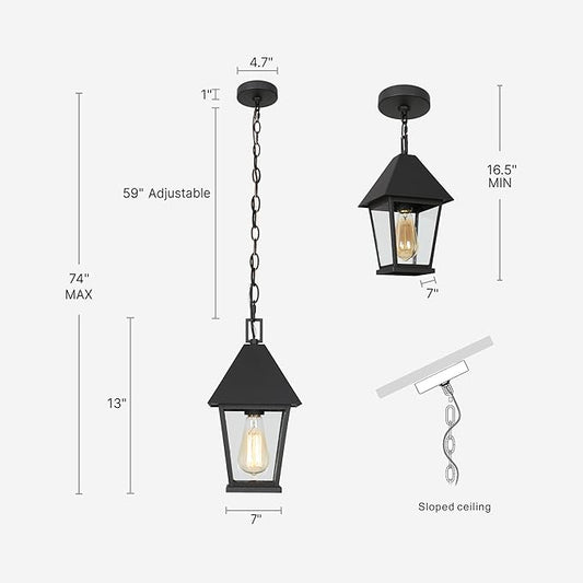 LOG BARN Outdoor Pendant Light Fixture, Modern Farmhouse Exterior Lights, Weatherproof Exterior Hanging Lantern with Seeded Glass for Front Door, Entry, Porch, and Gazebo